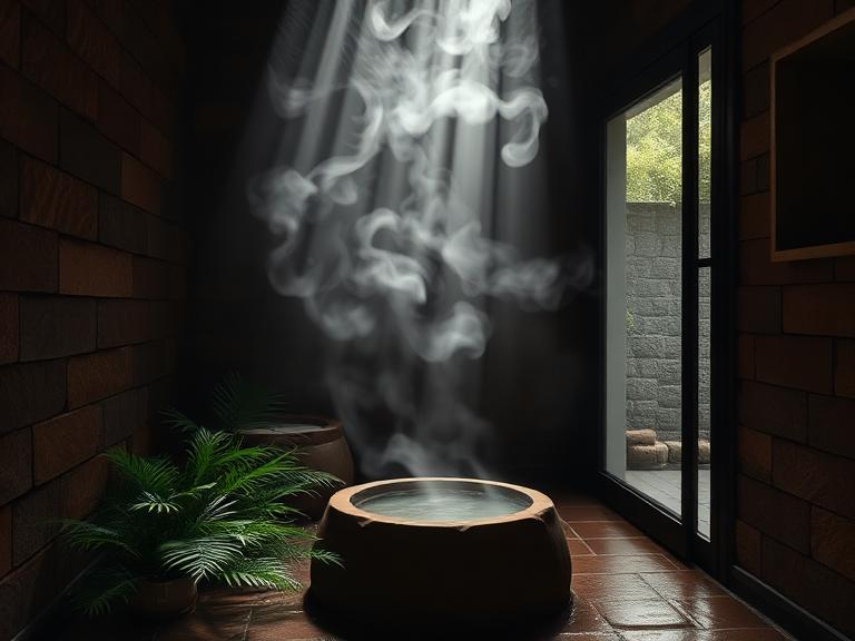 Misty rainforest landscape surrounding Monsoon House