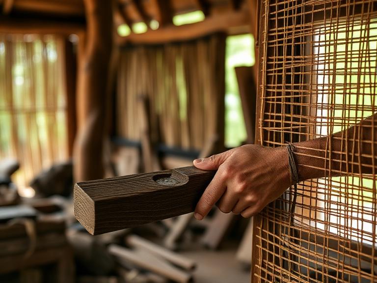 Traditional teak architecture and natural weave details