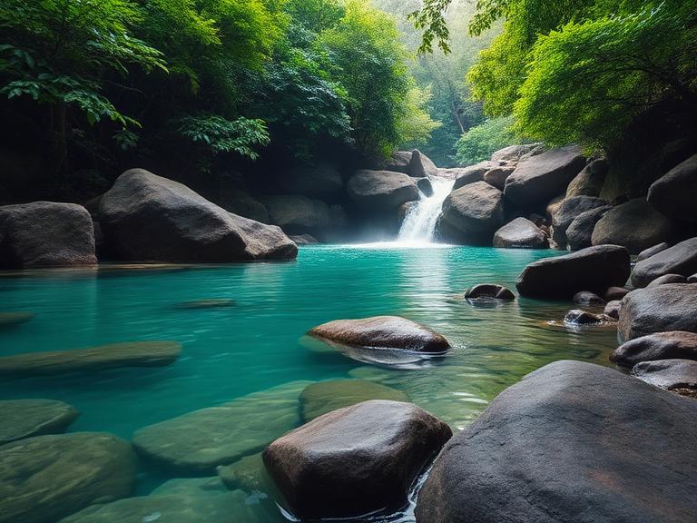 Rainforest landscape and river setting in the Western Ghats